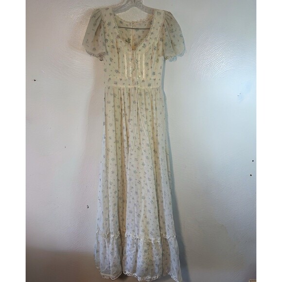 Vintage 70s Gunne Sax Cotton Cottagecore Maxi Floral Dress S Prairie Milkmaid - Picture 4 of 16